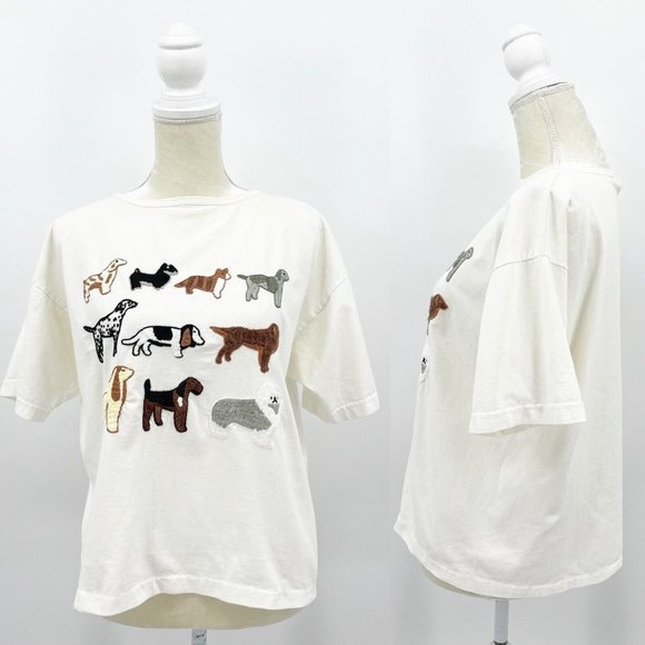 Vintage Dog Embroidered Boxy Cut White Tee T-shirt Dog Breed Shirt